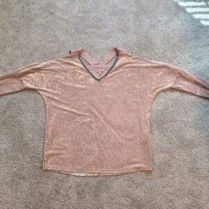 Juicy Couture Pink Crushed Velvet V-Neck Top with Trim